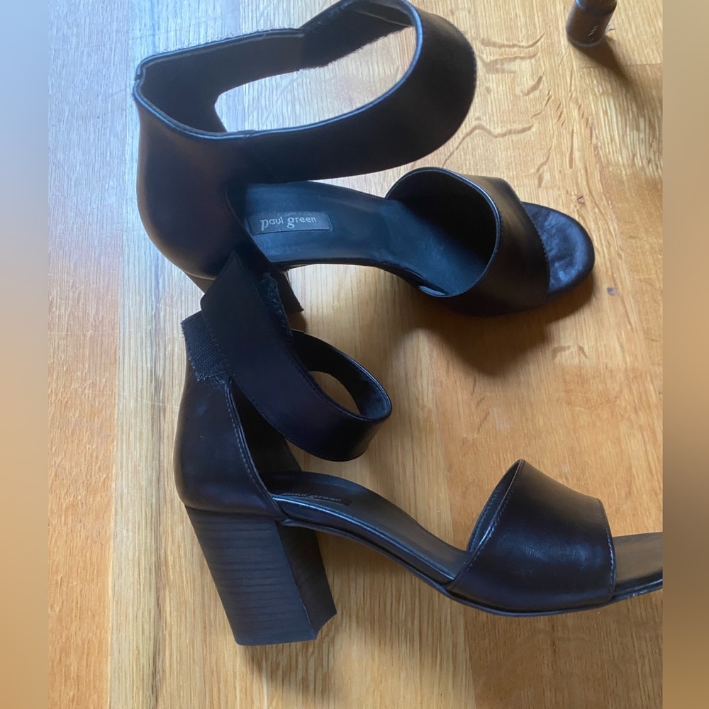 Paul Green Black Block Heel Sandals, 8.5
